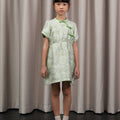The Huā Collection Girl Puff Sleeves Cheongsam in 韵 Cadence Jacquard Green - Umbi