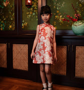 The Huā Collection Girl Sleeveless Cheongsam in 蕊 Blossom Jacquard Red - Umbi