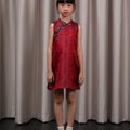 The Huā Collection Girl Sleeveless Cheongsam in 韵 Cadence Jacquard Dark Red - Umbi