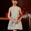 The Huā Collection Girl Sleeveless Cheongsam in 韵 Cadence Jacquard Soft Blue - Umbi
