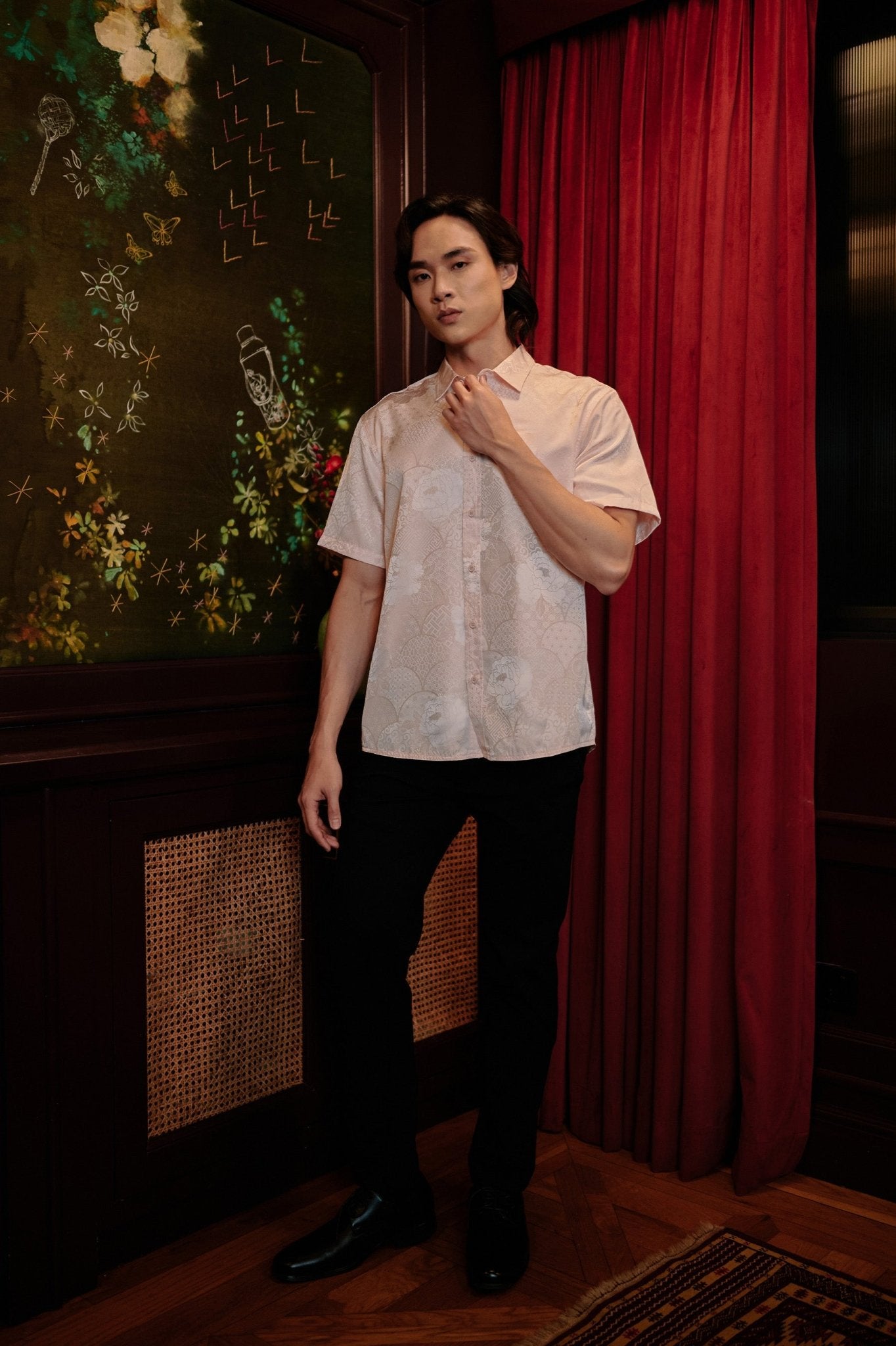 The Huā Collection Men Holiday Shirt in 韵 Cadence Jacquard Pink - Umbi