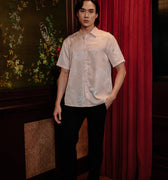 The Huā Collection Men Holiday Shirt in 韵 Cadence Jacquard Pink - Umbi