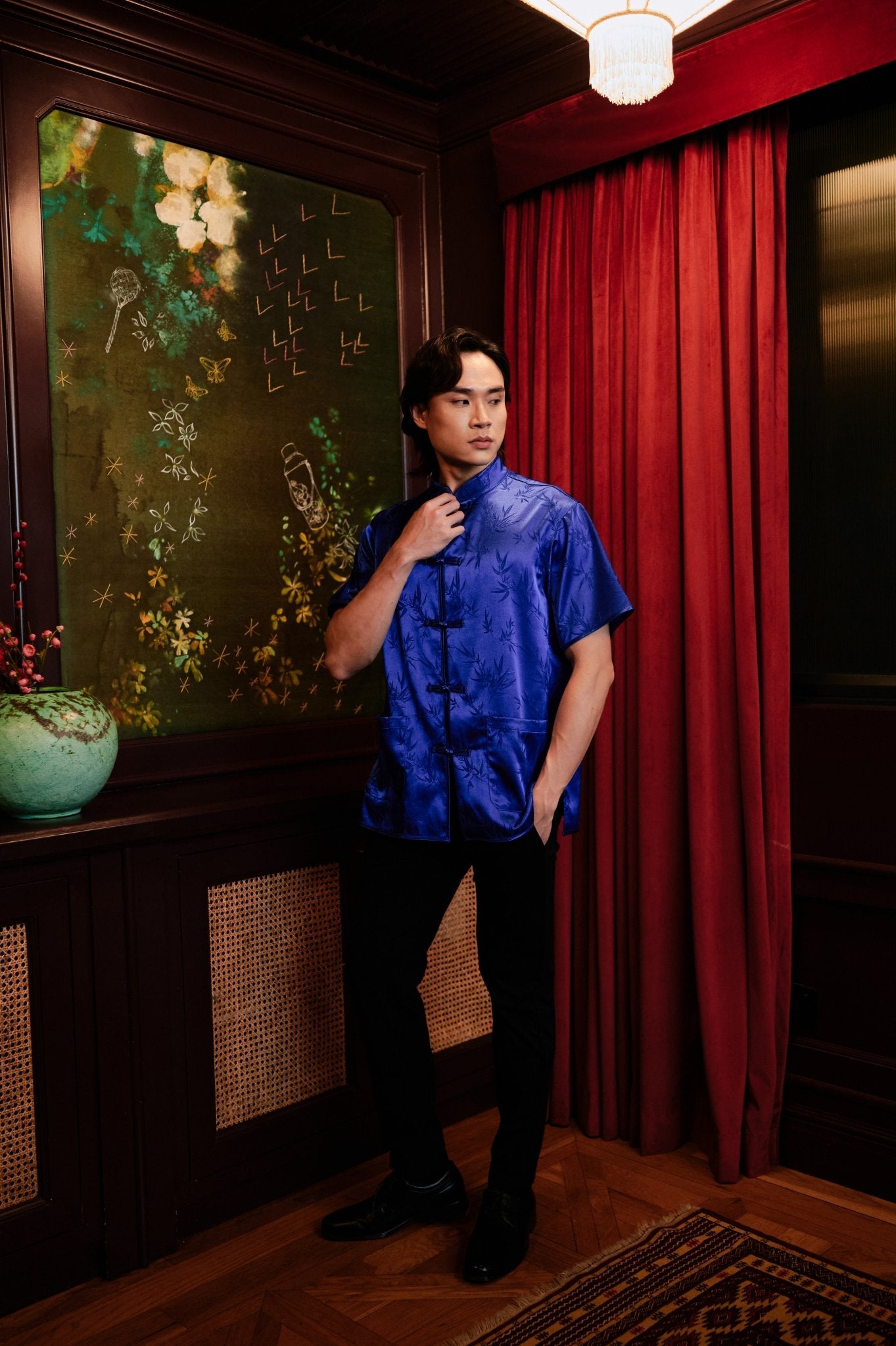 The Huā Collection Men Short Sleeves Samfu in 韵 Cadence Bamboo Blue - Umbi