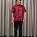 The Huā Collection Men Short Sleeves Samfu in 韵 Cadence Bamboo Maroon - Umbi
