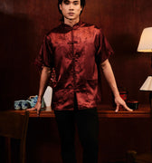 The Huā Collection Men Short Sleeves Samfu in 韵 Cadence Bamboo Maroon - Umbi