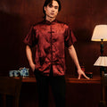 The Huā Collection Men Short Sleeves Samfu in 韵 Cadence Bamboo Maroon - Umbi