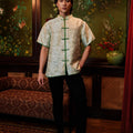 The Huā Collection Men Short Sleeves Samfu in 韵 Cadence Jacquard Green - Umbi