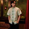 The Huā Collection Men Short Sleeves Samfu in 韵 Cadence Jacquard Green - Umbi
