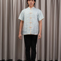 The Huā Collection Men Short Sleeves Samfu in 韵 Cadence Jacquard Soft Blue - Umbi