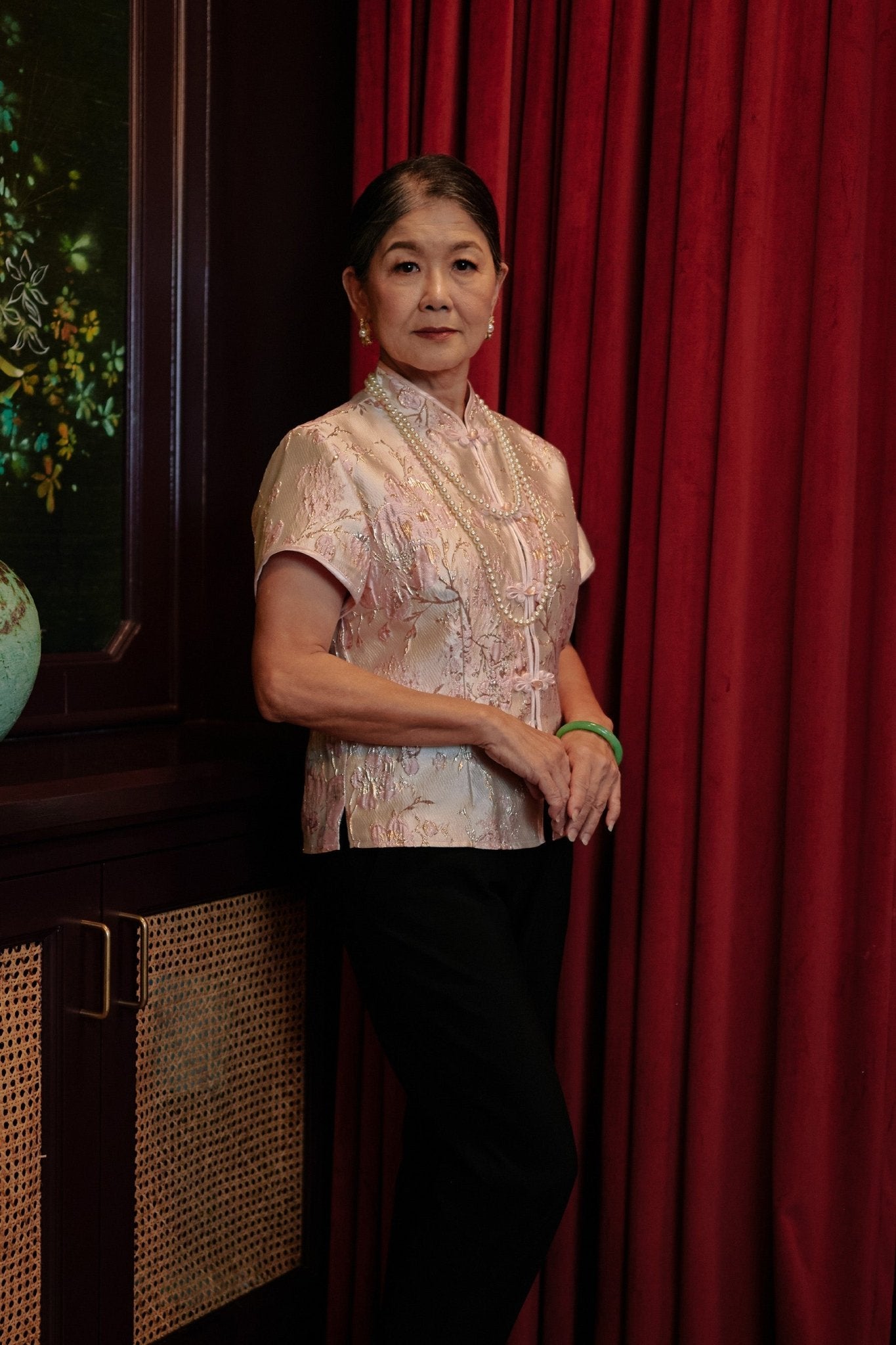 The Huā Collection Women Classic Oriental Blouse in 蕊 Blossom Jacquard Pink - Umbi