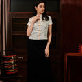 The Huā Collection Women Classic Oriental Blouse in 韵 Cadence Jacquard Soft Blue - Umbi