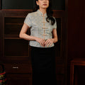 The Huā Collection Women Classic Oriental Blouse in 韵 Cadence Jacquard Soft Blue - Umbi