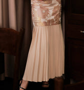 The Huā Collection Women Detachable Pleated Skirt in 蕊 Blossom Jacquard Gold - Umbi