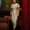 The Huā Collection Women Fitted Cheongsam in 韵 Cadence Jacquard Green - Umbi