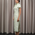 The Huā Collection Women Fitted Cheongsam in 韵 Cadence Jacquard Green - Umbi