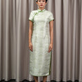 The Huā Collection Women Fitted Cheongsam in 韵 Cadence Jacquard Green - Umbi