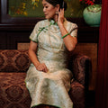 The Huā Collection Women Fitted Cheongsam in 韵 Cadence Jacquard Green - Umbi