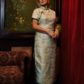 The Huā Collection Women Fitted Cheongsam in 韵 Cadence Jacquard Green - Umbi