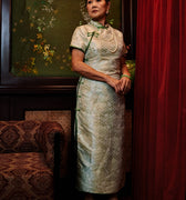 The Huā Collection Women Fitted Cheongsam in 韵 Cadence Jacquard Green - Umbi
