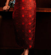 The Huā Collection Women Fitted Skirt in 韵 Cadence Jacquard Dark Red - Umbi