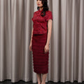 The Huā Collection Women Fitted Skirt in Maroon - Umbi