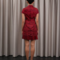 The Huā Collection Women Pleated Cheongsam in 韵 Cadence Jacquard Maroon - Umbi