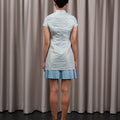 The Huā Collection Women Pleated Cheongsam in 韵 Cadence Jacquard Soft Blue - Umbi