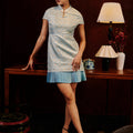The Huā Collection Women Pleated Cheongsam in 韵 Cadence Jacquard Soft Blue - Umbi