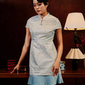 The Huā Collection Women Pleated Cheongsam in 韵 Cadence Jacquard Soft Blue - Umbi