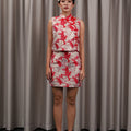 The Huā Collection Women Short Skirt in 蕊 Blossom Jacquard Red - Umbi