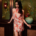 The Huā Collection Women Sleeveless Oriental Blouse in 蕊 Blossom Jacquard Red - Umbi