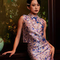 The Huā Collection Women Sleeveless Oriental Blouse in 蕊 Blossom Jacquard Violet - Umbi