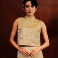 The Huā Collection Women Sleeveless Oriental Blouse in 蕊 Blossom Jacquard Yellow - Umbi
