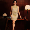 The Huā Collection Women Sleeveless Oriental Blouse in 蕊 Blossom Jacquard Yellow - Umbi