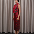 The Huā Collection Women Sleeveless Oriental Blouse in 韵 Cadence Jacquard Dark Red - Umbi
