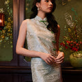 The Huā Collection Women Sleeveless Oriental Blouse in 韵 Cadence Jacquard Green - Umbi