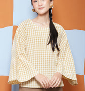 The Meriah Women Flare Blouse Yellow Checked - Umbi