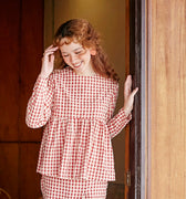 The Nostalgia Women Ruffle Blouse Checked Red - Umbi