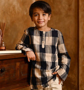 The Nusantara Collection Boy Long Sleeve Kurta Checked Navy - Umbi