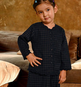 The Nusantara Collection Girl Kebaya Top with Embroidery Checked Black - Umbi