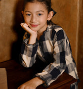 The Nusantara Collection Girl Kebaya Top with Embroidery Checked Navy - Umbi