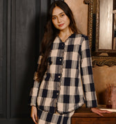 The Nusantara Collection Women Kebaya Top with Embroidery Checked Navy - Umbi