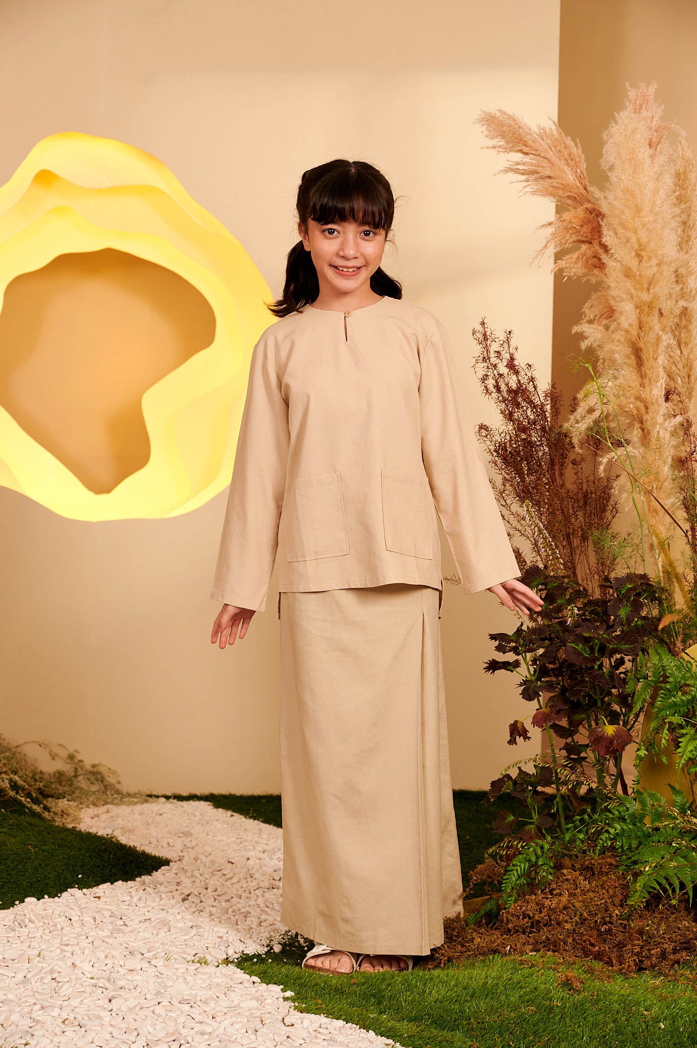 The Secret Garden Girl Kurung Top Sand - Umbi