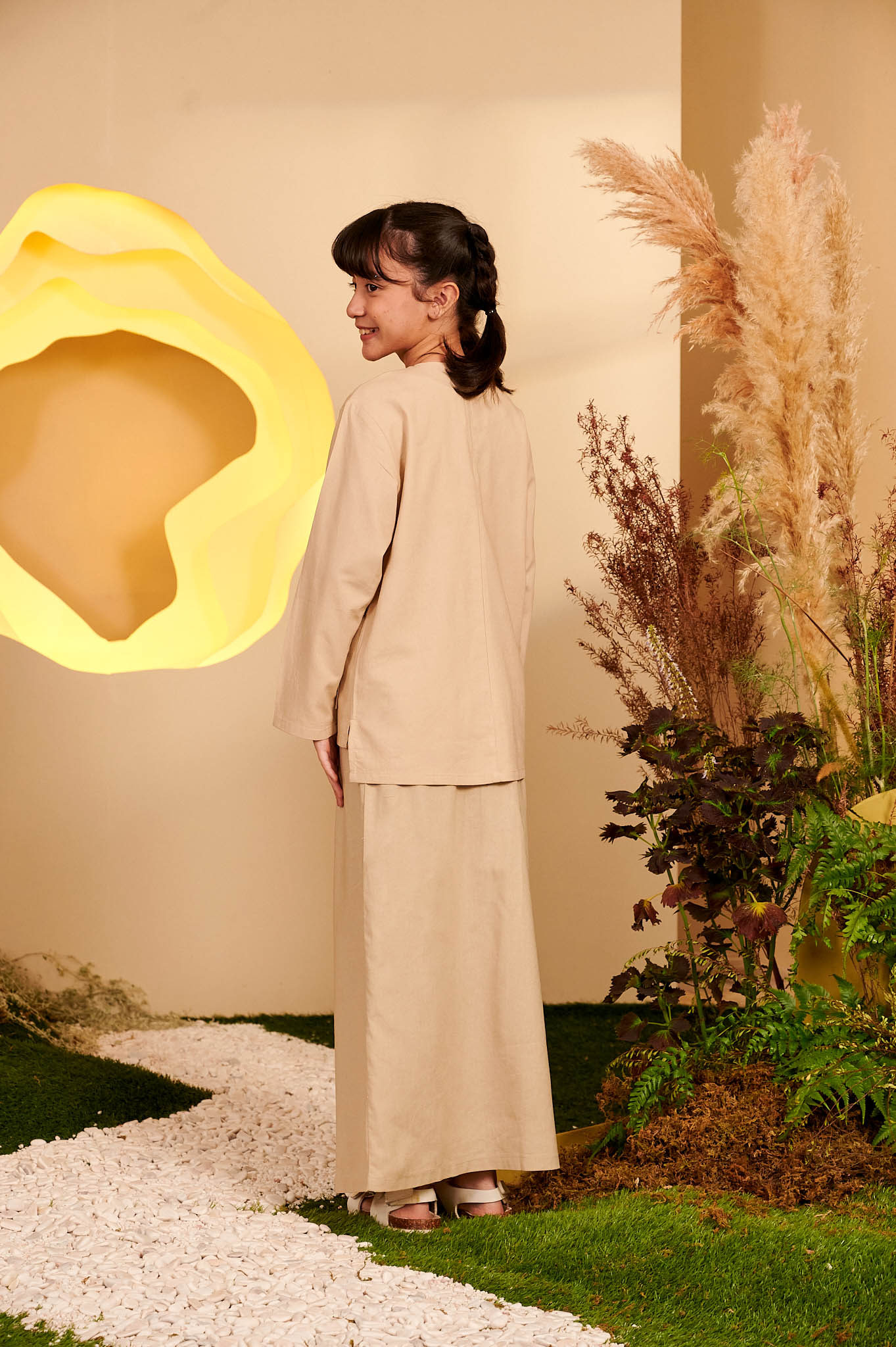 The Secret Garden Girl Kurung Top Sand - Umbi