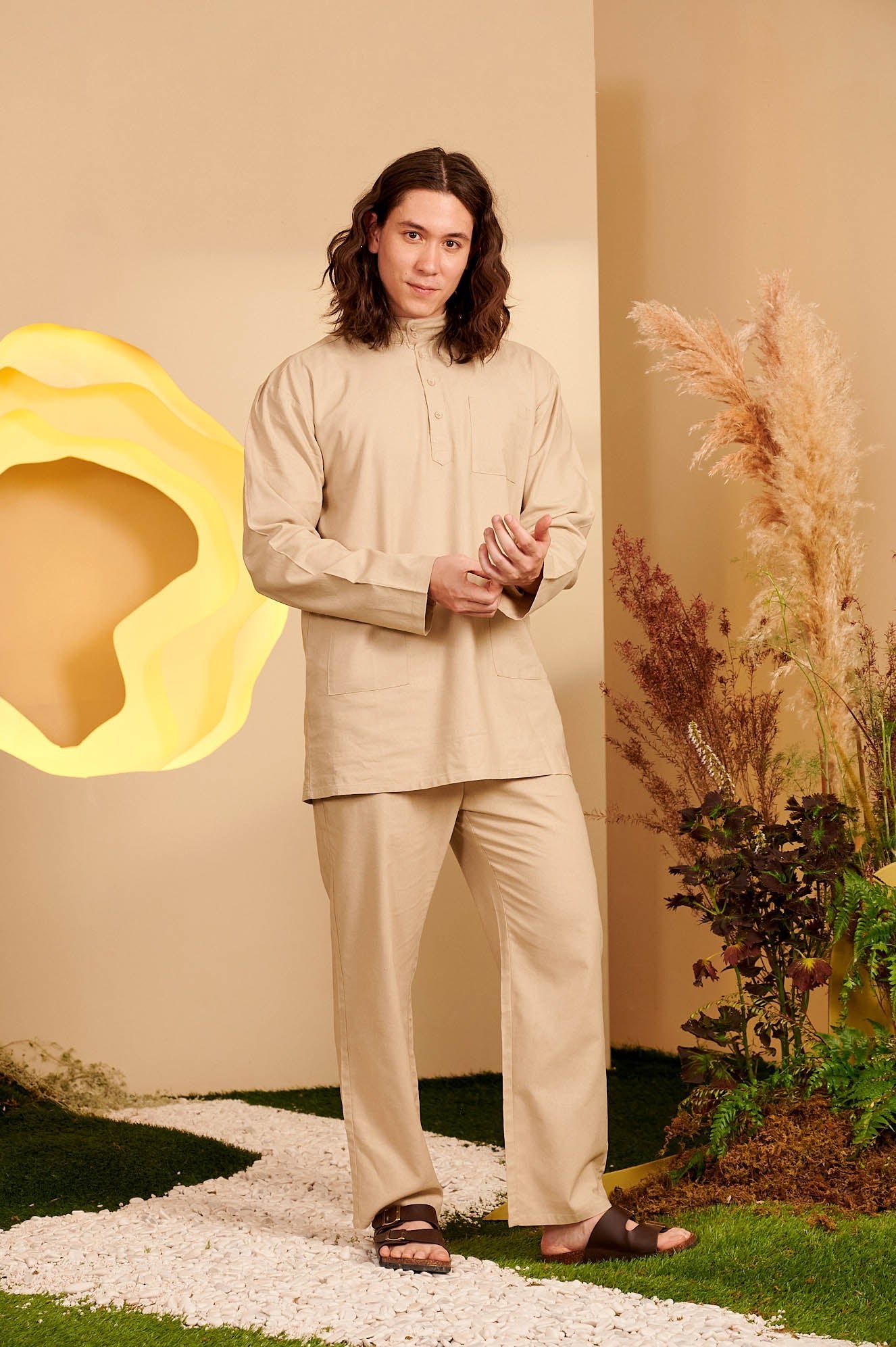 The Secret Garden Men Baju Melayu Set Sand - Umbi