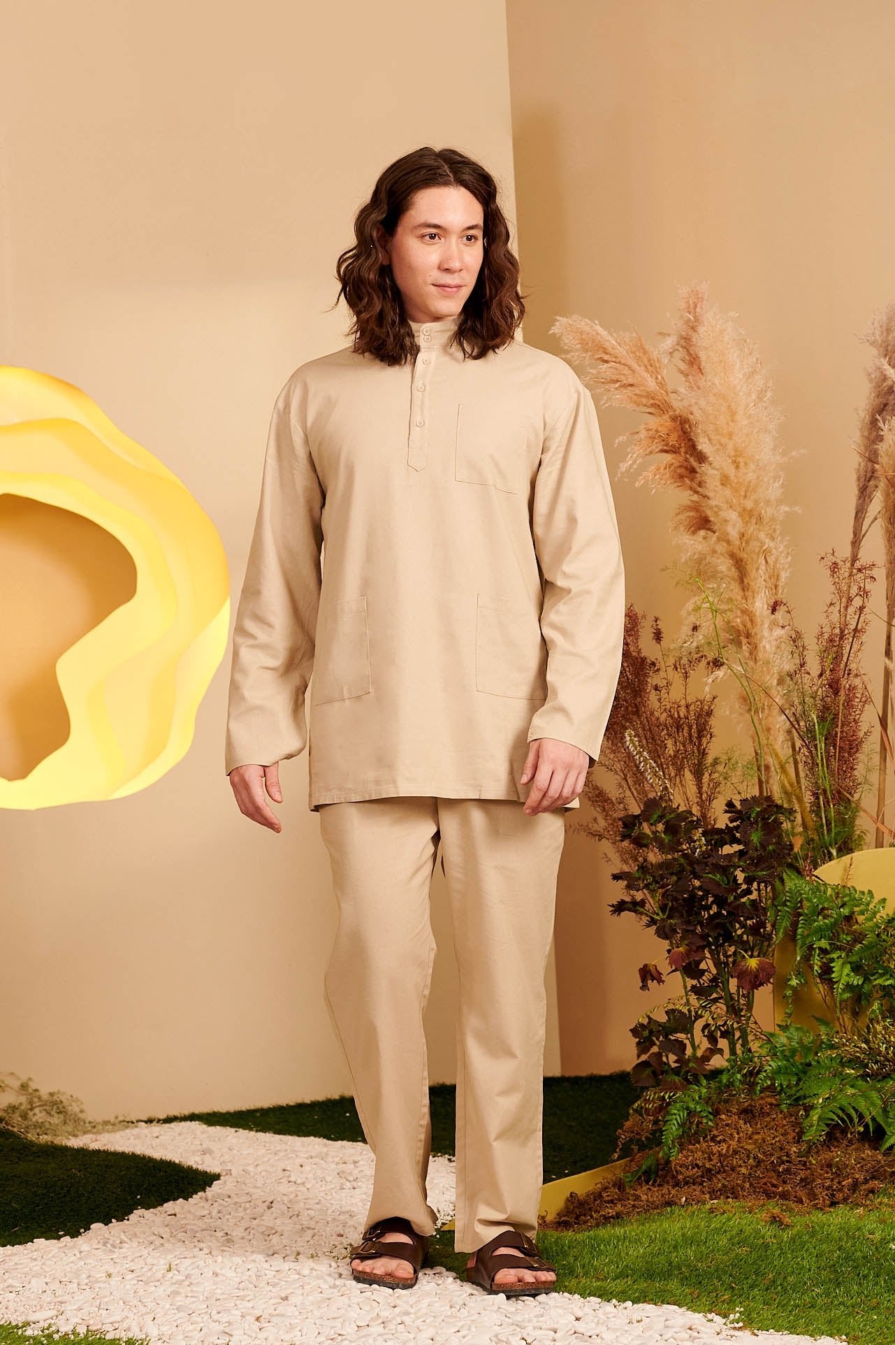 The Secret Garden Men Baju Melayu Set Sand - Umbi