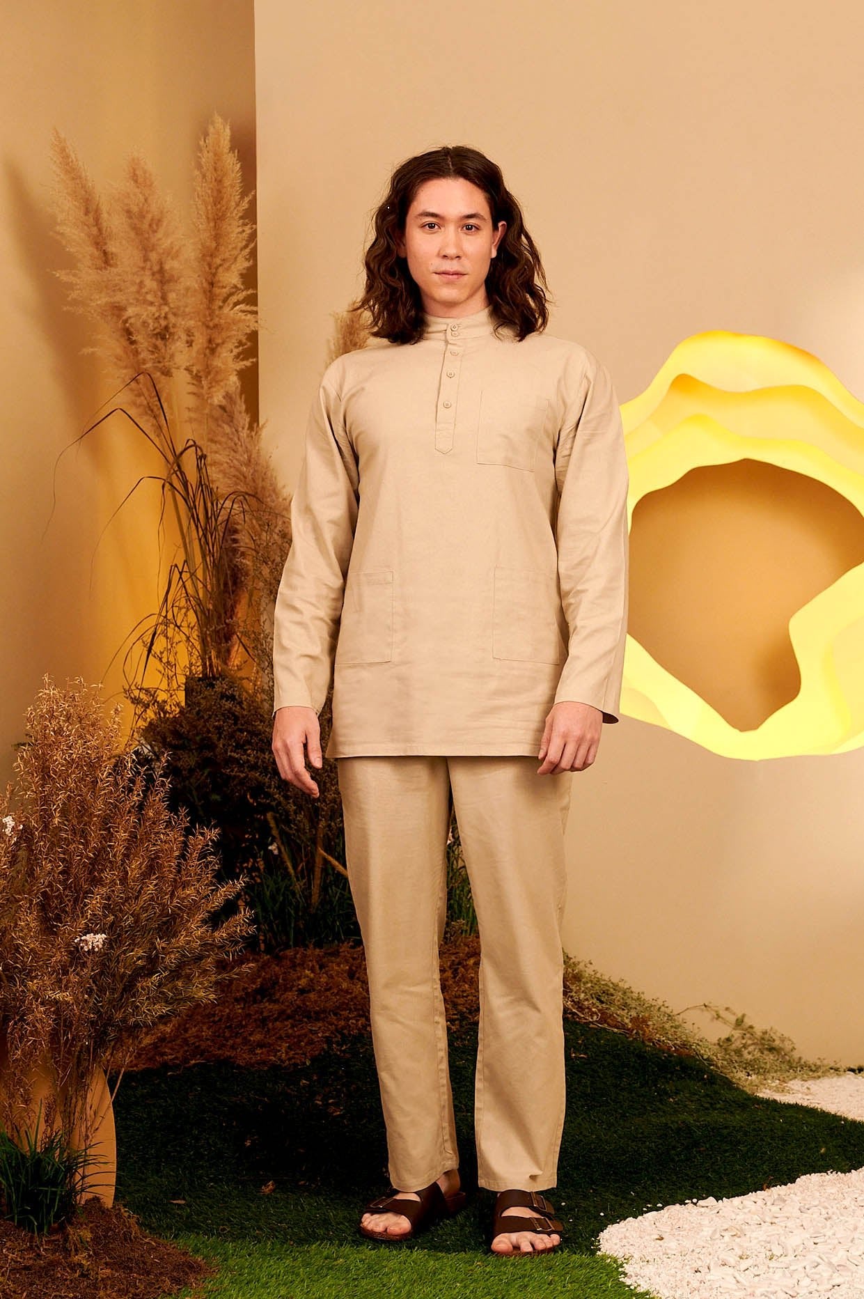 The Secret Garden Men Baju Melayu Set Sand - Umbi