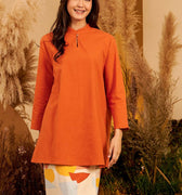 The Secret Garden Women Mandarin Collar Kurung Blouse Orange - Umbi
