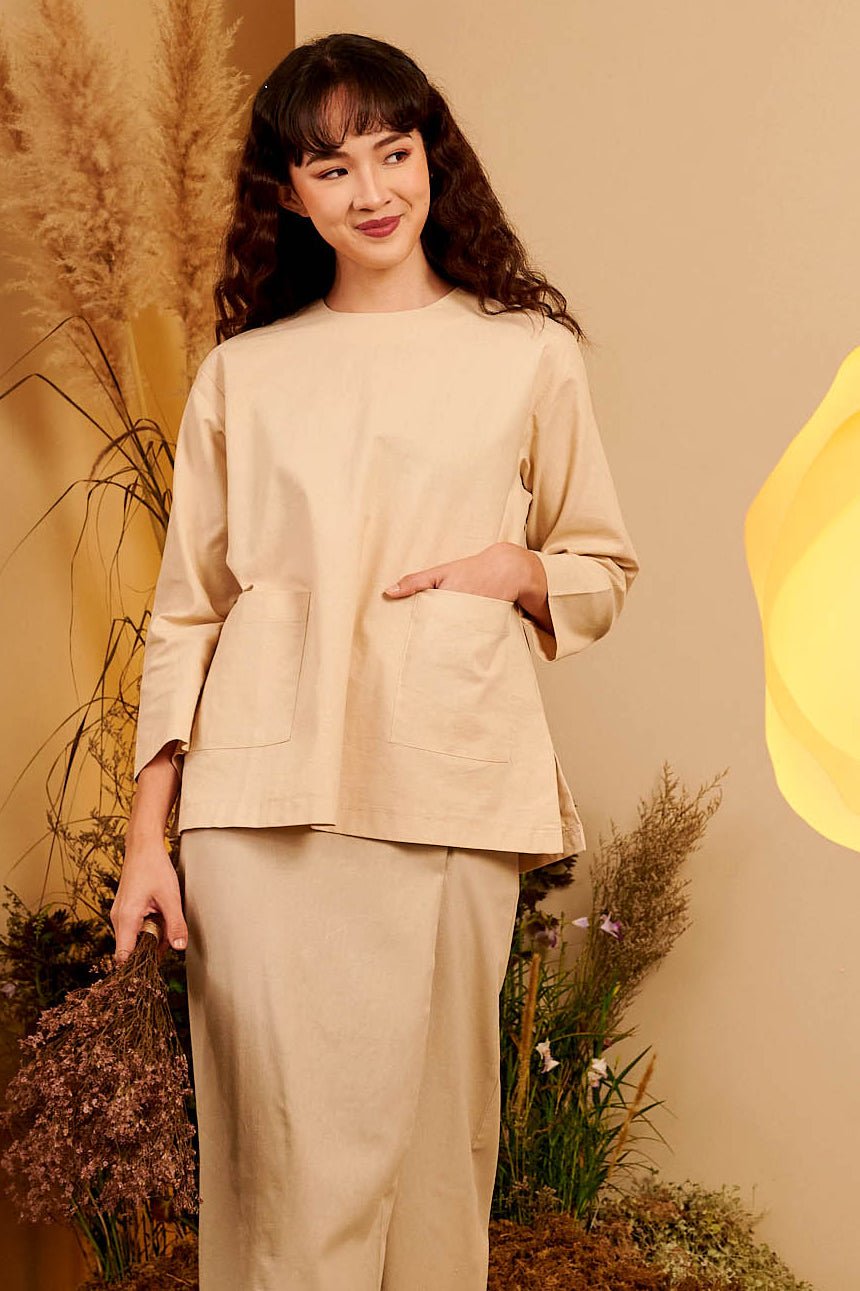 The Secret Garden Women Pair Pockets Boxy Blouse Sand - Umbi