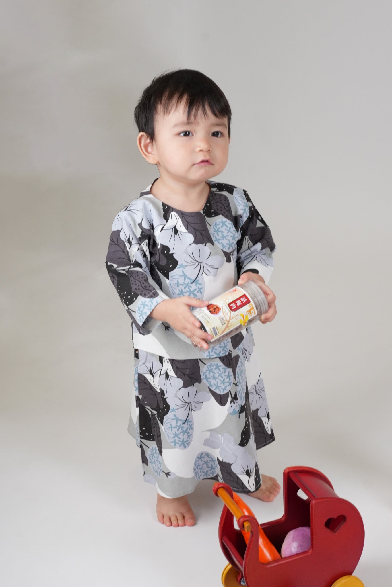 The Warisan Raya Baby Kurung Dress Bunga Raya Print - Umbi